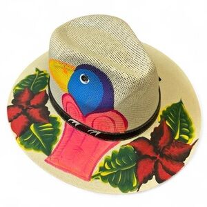 Hand-Painted Oaxaca Artisan Hat | Tropical Bird & Floral | Medium